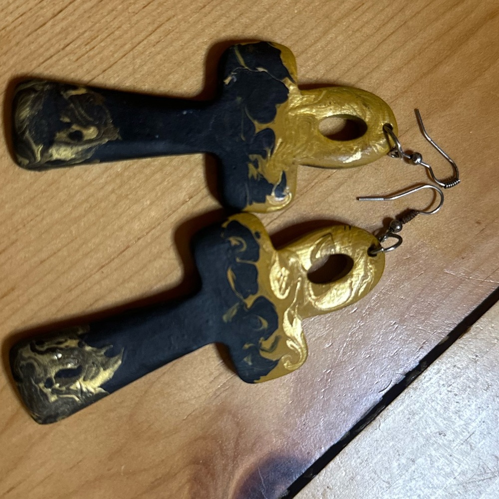 Hand painted wood earrings